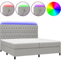 Syfax Boxspringbett mit Matratze & LED Hellgrau 200x200 cm Stoff