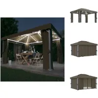 vidaXL Pavillon mit Vorhängen & LED-Lichterkette 4x3 m Taupe - Pavillons & Partyzelte