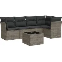 vidaXL 6-tlg. Garten-Sofagarnitur mit Kissen Grau Poly Rattan