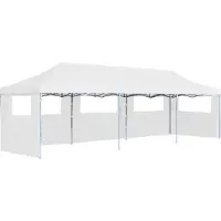 Syfax Pop-Up Partyzelt Faltbar mit 5 Seitenwänden 3x9 m Weiß