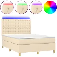 Syfax Boxspringbett mit Matratze & LED Creme 140x190 cm Stoff