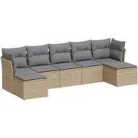 vidaXL 7-tlg. Garten-Sofagarnitur mit Kissen Beige Poly Rattan