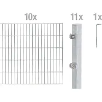 Alberts Doppelstabmatten Zaun, Höhe 200 cm, Länge 20 m, Zaun-Komplettset zum Einbetonieren, feuerverzinkt, Pfosten 60x40 mm
