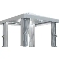 Syfax Pavillon mit Vorhängen & LED-Lichterkette 3x3 m Cremeweiß