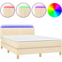 Syfax Boxspringbett mit Matratze & LED Creme 140x190 cm Stoff