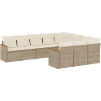 vidaXL 10-tlg. Garten-Sofagarnitur mit Kissen Beige Poly Rattan