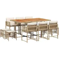 vidaXL 11-tlg. Garten-Essgruppe mit Kissen Beige Poly Rattan
