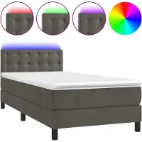 Syfax Boxspringbett mit Matratze & LED Dunkelgrau 90x190 cm Samt