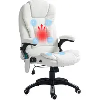 Fortuna Lai Massage-Bürostuhl, 67x74x107-116cm, höhenverstellbar, mit Wippfunktion, Heizfunktion, Liegefunktion, Fußstütze, Teddysamt, Weiß