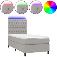 Syfax Boxspringbett mit Matratze & LED Hellgrau 100x200 cm Stoff