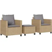 vidaXL "Rabatt" 3-tlg. Bistro-Set - mit tishe & Stuhl - mit Kissen Beige Poly Rattan - Lounge-Dining set CC17504