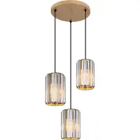 Nowa Hängeleuchte Metall Holzoptik, K5 Kristalle rauchfarben, Kabel Textil schwarz, Höhe kürzbar, ø: 350mm, H: 1200mm, exkl. 3x E27 60W 230V