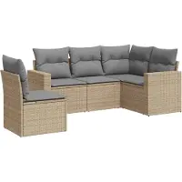 vidaXL 5-tlg. Garten-Sofagarnitur mit Kissen Beige Poly Rattan