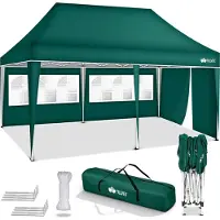 Tillvex Pavillon 3x6m - mit 3 Seitenwänden Grün wasserdicht | Pop-Up Faltpavillon höhenverstellbar | Gartenzelt UV Schutz 50+ | Partyzelt mit Tasche für Garten