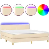 Syfax Boxspringbett mit Matratze & LED Creme 180x200 cm Stoff