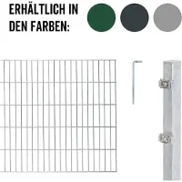 Alberts Doppelstabmatten Zaun, Höhe 180 cm, Länge 14 m, Zaun-Komplettset zum Einbetonieren, feuerverzinkt, Pfosten 60x40 mm