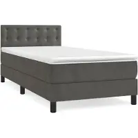 Syfax Boxspringbett, erholsamer Schlaf, Samt Dunkelgrau, Taschenfederkernmatratze, höhenverstellbares Kopfteil, 90x190 cm, mittelharte Unterstützung