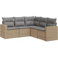 vidaXL 5-tlg. Garten-Sofagarnitur mit Kissen Beige Poly Rattan