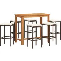 vidaXL 7-tlg. Gartenbar-Set Braun Massivholz Akazie und Poly Rattan