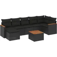 vidaXL 8-tlg. Garten-Sofagarnitur mit Kissen Schwarz Poly Rattan