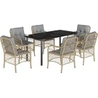 vidaXL 7-tlg. Garten-Essgruppe mit Kissen Beigemischung Poly Rattan