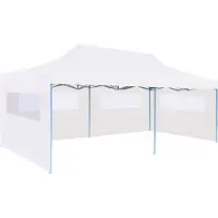 Syfax Pop-Up Partyzelt mit Seitenwänden Faltbar 3x6 m Stahl Weiß