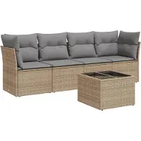 vidaXL 5-tlg. Garten-Sofagarnitur mit Kissen Beige Poly Rattan