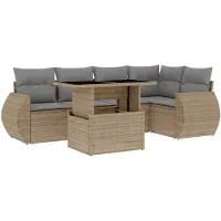 vidaXL 6-tlg. Garten-Sofagarnitur mit Kissen Beige Poly Rattan