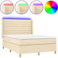 Syfax Boxspringbett mit Matratze & LED Creme 140x190 cm Stoff