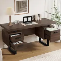 STILVORA 135x54cm Büroschreibtisch mit geräuschlose Schublade,geräumige Schreibtisch,Ordnerschublade, spritzwassergeschützte, Braun
