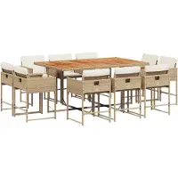 vidaXL 11-tlg. Garten-Essgruppe mit Kissen Beige Poly Rattan
