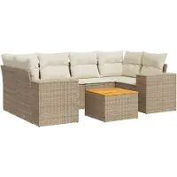 vidaXL 7-tlg. Garten-Sofagarnitur mit Kissen Beige Poly Rattan