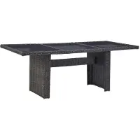 Syfax Garten-Esstisch Schwarz 200x100x74 cm Glas und Poly Rattan