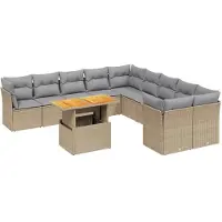 vidaXL 11-tlg. Garten-Sofagarnitur mit Kissen Beige Poly Rattan