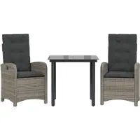 vidaXL 3-tlg. Garten-Essgruppe mit Kissen Grau Poly Rattan
