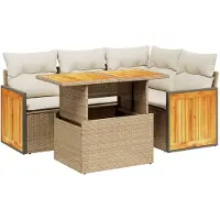 vidaXL 5-tlg. Garten-Sofagarnitur mit Kissen Beige Poly Rattan