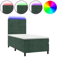 Syfax Boxspringbett mit Matratze & LED Dunkelgrün 90x200 cm Samt