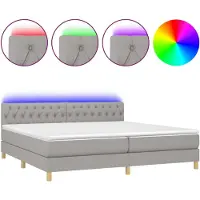 Syfax Boxspringbett mit Matratze & LED Hellgrau 200x200 cm Stoff