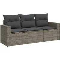 vidaXL 3-tlg. Garten-Sofagarnitur mit Kissen Grau Poly Rattan