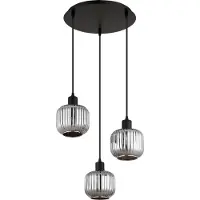 Nowa Hängeleuchte Metall schwarz matt, Glas rauchfarben, Kabel PVC schwarz, Höhe kürzbar, ø: 418mm, H: 1200mm, exkl. 3x E14 40W 230V