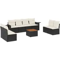 vidaXL 9-tlg. Garten-Sofagarnitur mit Kissen Schwarz Poly Rattan