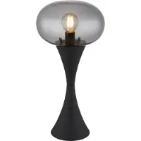 Globo Lighting Tischleuchte Metall schwarz matt, Glas rauchfarben, Kabel PVC schwarz, Wippschalter am Kabel, ø: 180mm, H: 369mm, Kabellänge 1500mm, exkl. 1x E14 25W 230V