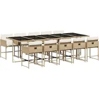 vidaXL 11-tlg. Garten-Essgruppe mit Kissen Beige Poly Rattan