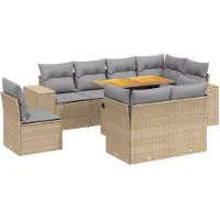 vidaXL 9-tlg. Garten-Sofagarnitur mit Kissen Beige Poly Rattan