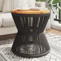 vidaXL Möbel Couchtisch mit Drahtgestell Schwarz Ø 45x44 cm Akazienholz - Balkon Tisch 365637