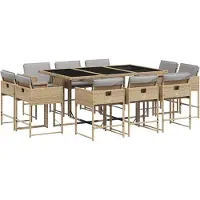 vidaXL 11-tlg. Garten-Essgruppe mit Kissen Beigemischung Poly Rattan