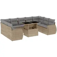 vidaXL 10-tlg. Garten-Sofagarnitur mit Kissen Beige Poly Rattan