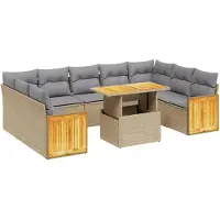 vidaXL 10-tlg. Garten-Sofagarnitur mit Kissen Beige Poly Rattan
