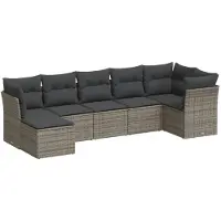 vidaXL 7-tlg. Garten-Sofagarnitur mit Kissen Grau Poly Rattan