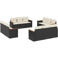 vidaXL 12-tlg. Garten-Sofagarnitur mit Kissen Schwarz Poly Rattan